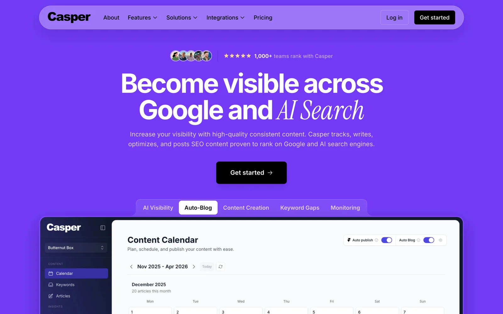 The Casper Content homepage at caspercontent.com